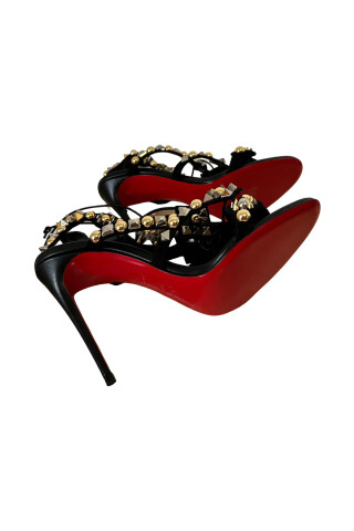 Christian Louboutin Черные блестящие сандалии Kaleikita 100 с заклепками из наппа Черный