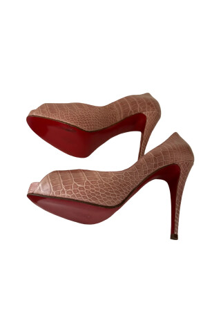 Christian Louboutin Бежевые туфли-лодочки Croco Lady Peep Platform Бежевый