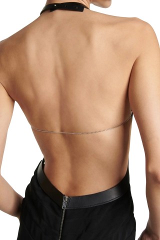Dion Lee Чёрное платье с вырезами и отделкой из кожи на шее-халтер Чёрный