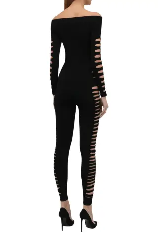 Saint Laurent Черный Трикотажный комбинезон с вырезами Черный